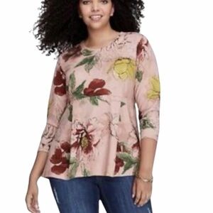 Melissa McCarthy Seven7 Floral Tunic Top Blush Pink Size 2X Boho Plus Size